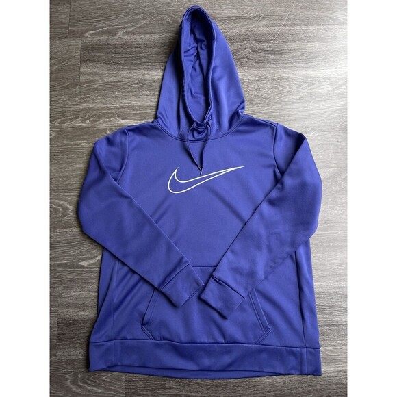 Nike Sweatshirt Hoodie Womens Large Blue Big Logo Sports Outdoor Dri Fit Casual - Picture 3 of 12